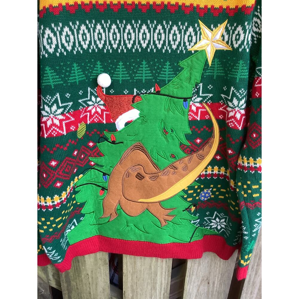 Holiday Time Men's Large T-Rex Ugly Christmas Sweater Dinosaur Christmas Tree 3D